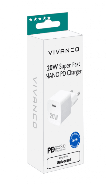 Laturi 20W Super Fast NANO PD Charger Valkoinen