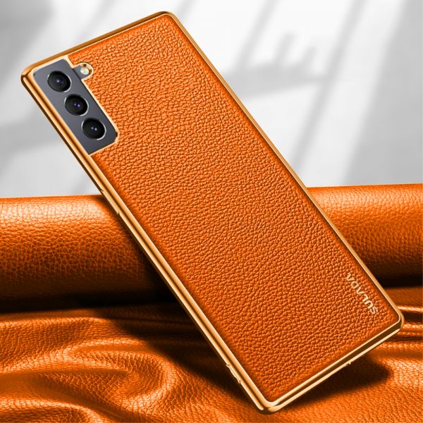 Samsung Galaxy S21 Kuori Litchikuvio Pinnoitettu reuna Oranssi