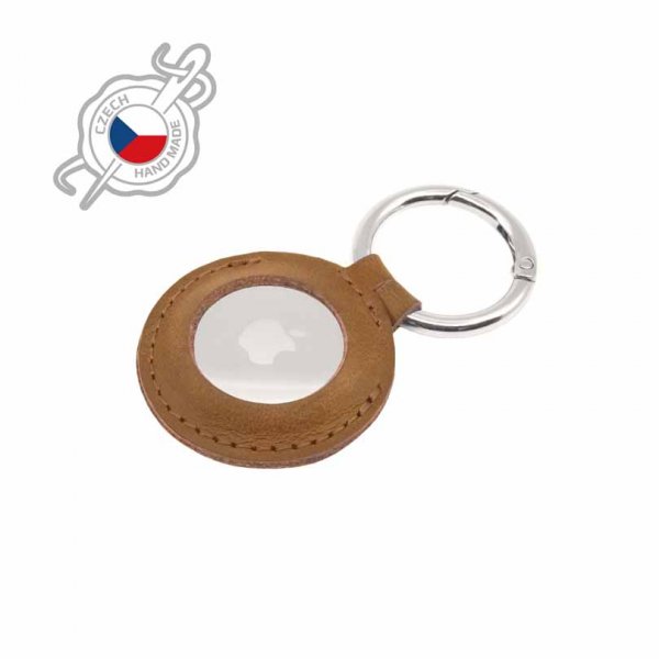 Apple AirTag Pidike Real Leather Keychain Case Ruskea
