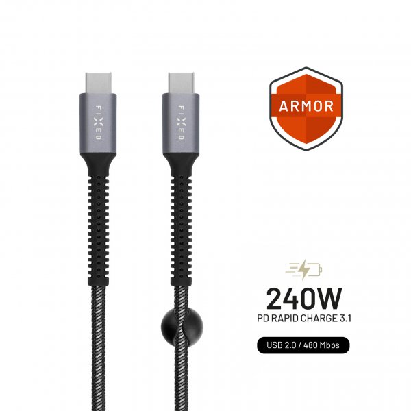 Kaapeli Armor 240W USB-C 1.2m Harmaa