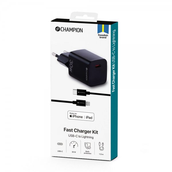 Laturi Kaapelin Kanssa Fast Charger Kit USB-C to Lightning 20W Musta