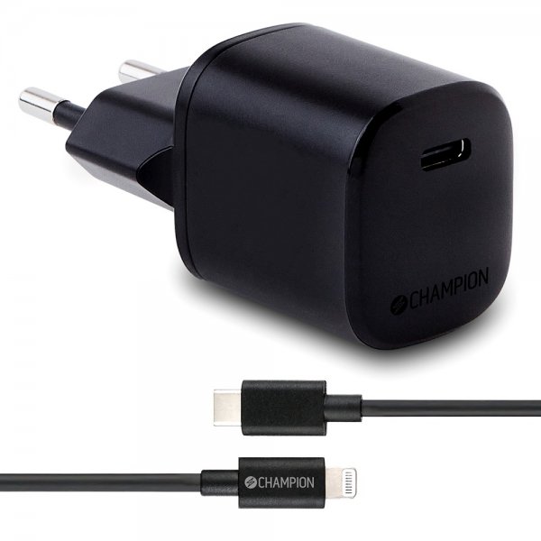 Laturi Kaapelin Kanssa Fast Charger Kit USB-C to Lightning 20W Musta