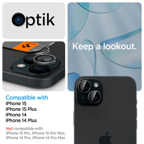 iPhone 14/15/14 Plus/15 Plus Kameran suoja GLAS.tR EZ Fit Optik Pro Crystal Clear 2-pakkaus