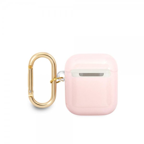 AirPods 1/2 Kuori Printed Stripe & Gold Hook Vaaleanpunainen