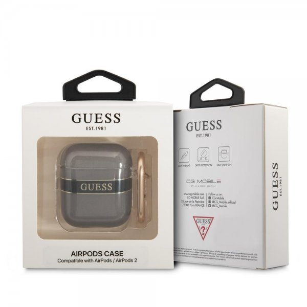 AirPods 1/2 Kuori Printed Stripe & Gold Hook Musta