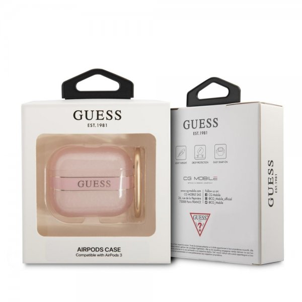 AirPods 3 Kuori Printed Stripe & Gold Hook Vaaleanpunainen