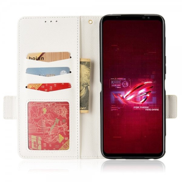 Asus ROG Phone 6/ROG Phone 6 Pro Kotelo Litchi Valkoinen