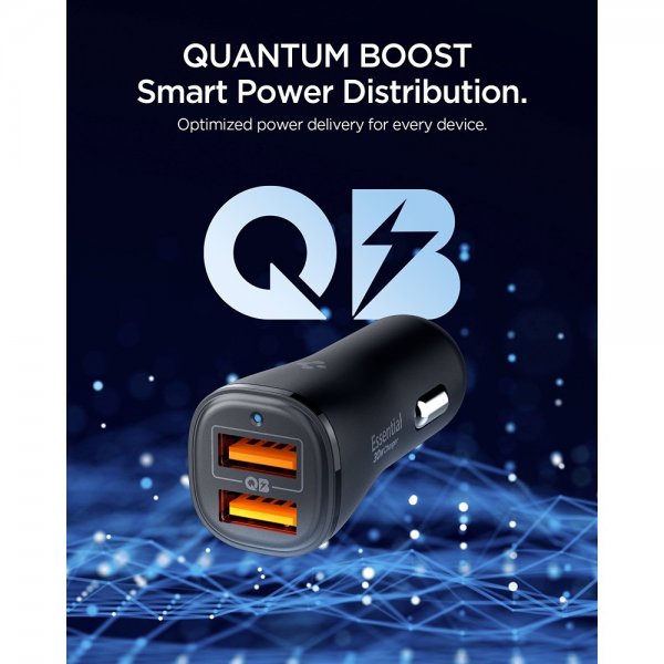 Essential Autolaturi 30W 2xUSB-A Musta