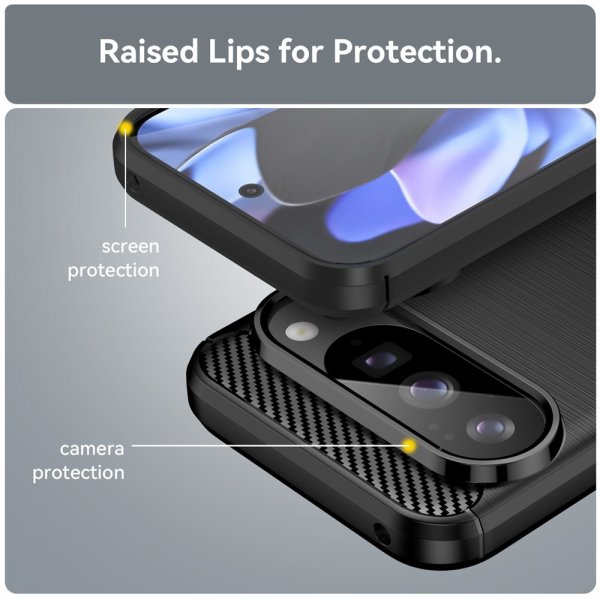 Google Pixel 10/Pixel 10 Pro Kuori Harjattu Hiilikuiturakenne Musta