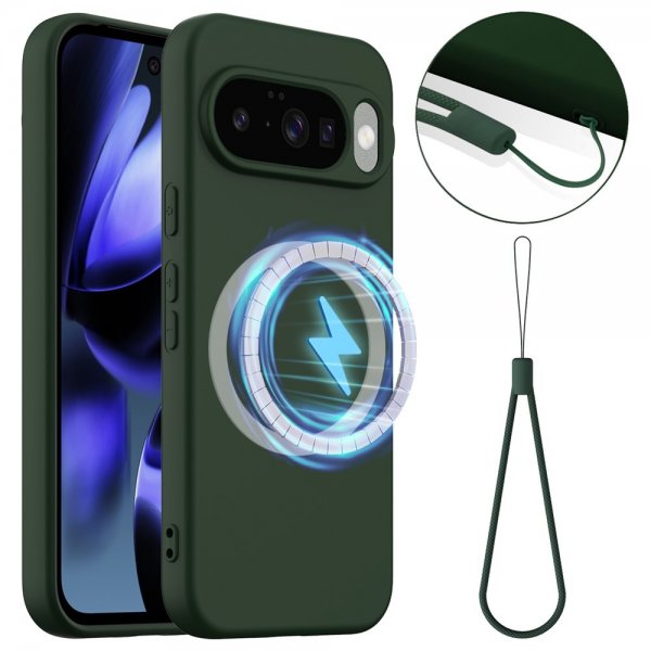 Google Pixel 10/Pixel 10 Pro Kuori Hihna Silikoni MagSafe Tummanvihreä