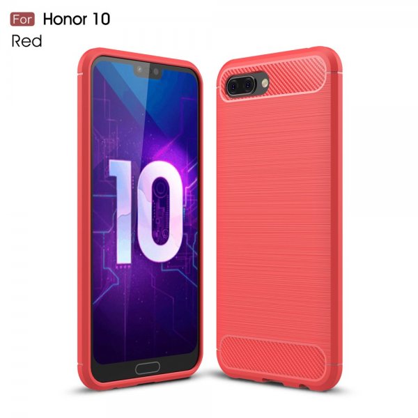 Huawei Honor 10 Kuori Harjattu ja Hiilikuitu Design Punainen