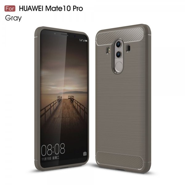 Huawei Mate 10 Pro Suojakuori TPU-materiaali-materiaali Borstad och Hiilikuitu Design Harmaa