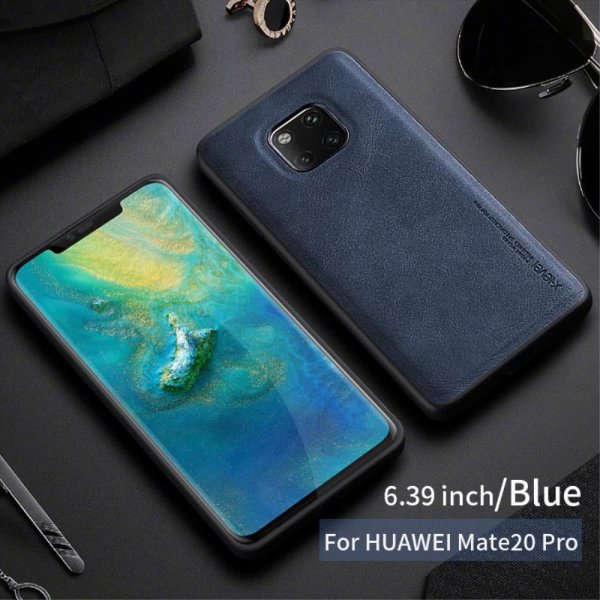 Huawei Mate 20 Pro Suojakuori Vintage Style PU-nahka TPU-materiaali-materiaali Sininen
