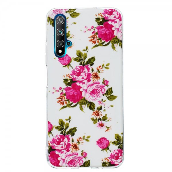 Huawei Nova 5T Kuori Itsevalaiseva Aihe Vaaleanpunainen Kukat