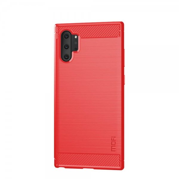Samsung Galaxy Note 10 Plus Suojakuori TPU-materiaali-materiaali Harjattu Hiilikuiturakenne Punainen
