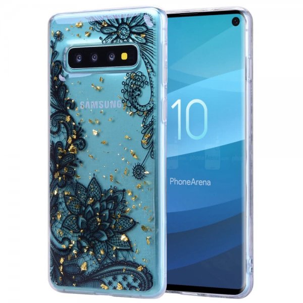 Samsung Galaxy S10 Kuori Kultaiset yksityiskohdat Aihe Musta Pitsikuvio