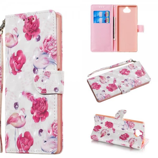 Sony Xperia 10 Suojakotelo Korttitasku Motiv Flamingos och Blommor