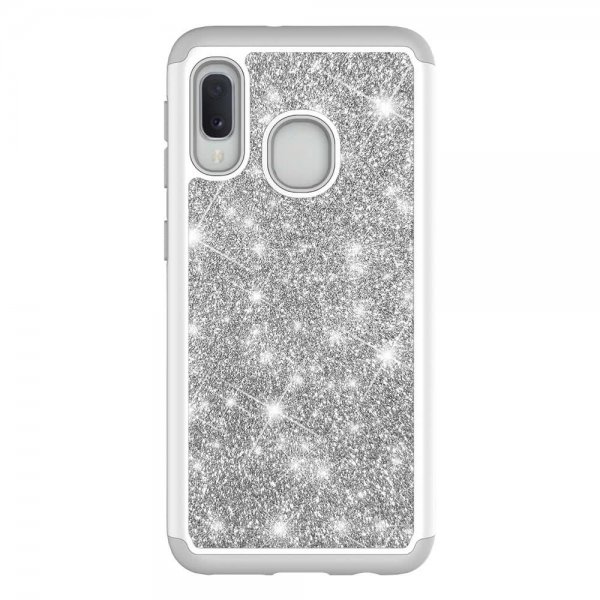 Samsung Galaxy A20E Suojakuori Kovamuovi TPU-materiaali-materiaali Glitter Hopea