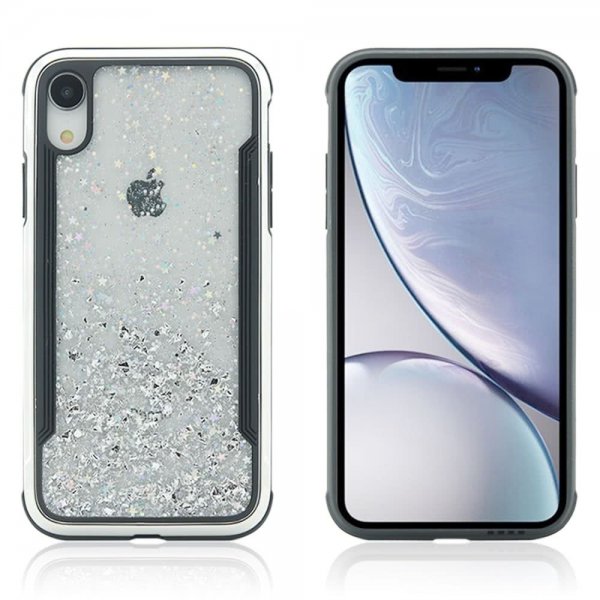 iPhone Xr Suojakuori Kovamuovi Läpinäkyvä Glitter Hopea