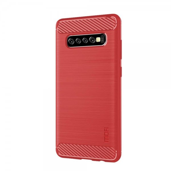Samsung Galaxy S10 Plus Suojakuori Harjattu Hiilikuiturakenne TPU-materiaali-materiaali Punainen