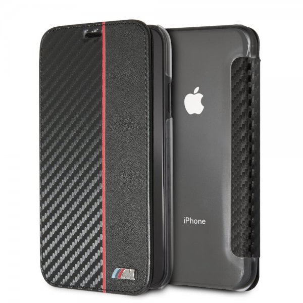 iPhone Xr Kotelo Korttitaskulla Red Stripe Hiilikuiturakenne Musta