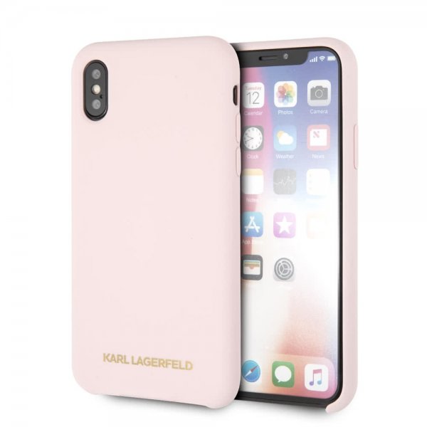 iPhone X/Xs Kuori Silikonii Lagerfeld Kulta Logo Vaaleanpunainen