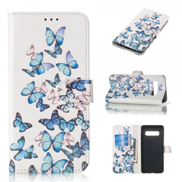 Samsung Galaxy S10 Plus Suojakotelo Korttitasku Motiv Sininena Fjärilar
