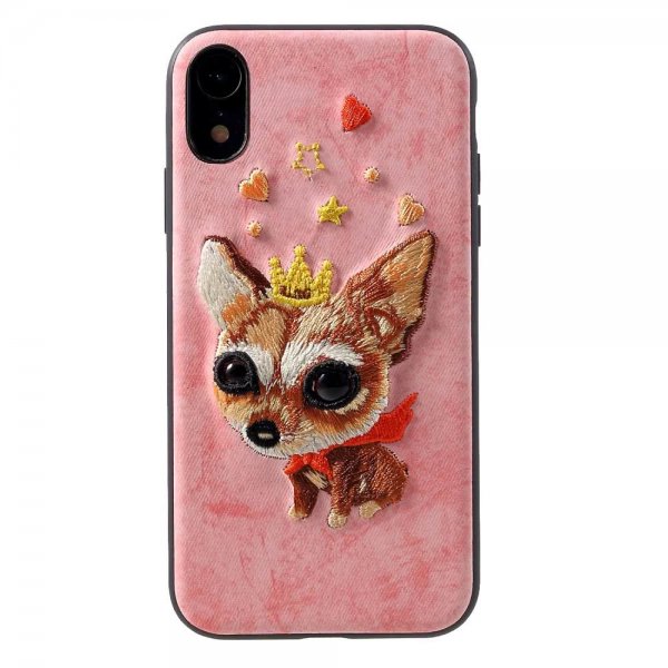 iPhone Xr Suojakuori Kovamuovi 3D Motiv Hund med Krona Vaaleanpunainen