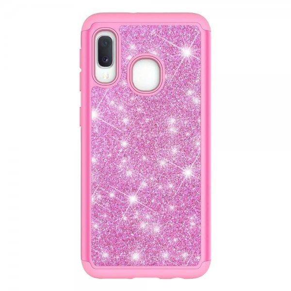 Samsung Galaxy A20E Suojakuori Kovamuovi TPU-materiaali-materiaali Glitter Vaaleanpunainen