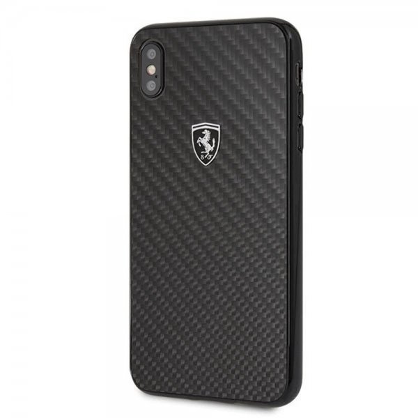 iPhone Xs Max Suojakuori Hiilikuiturakenne Ferrari Logo Kovamuovi Musta