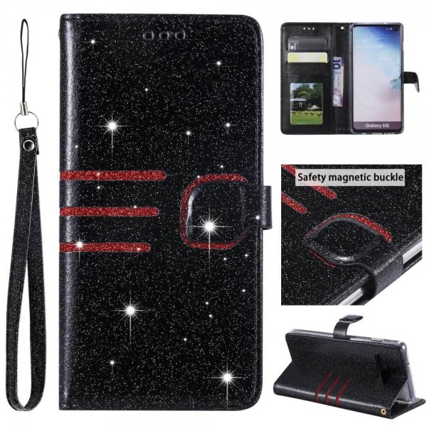 Samsung Galaxy S10 Kotelo Kimallus Punainen Raidat Musta