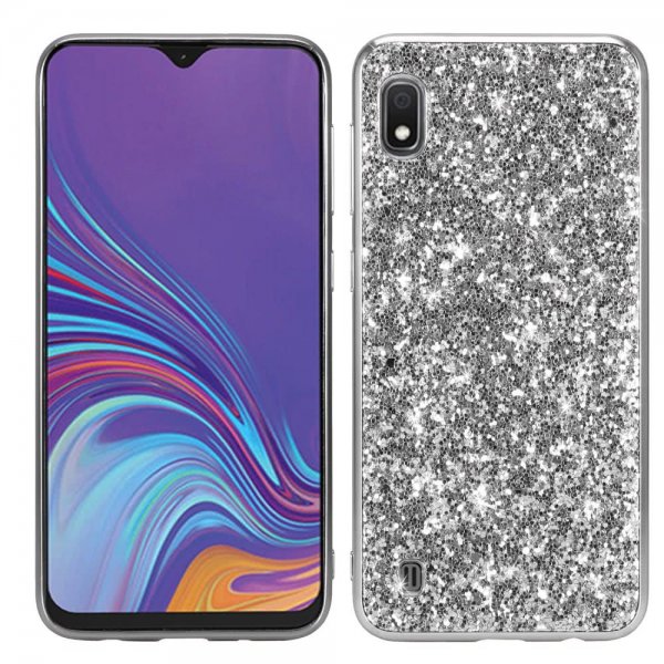 Samsung Galaxy A10 Suojakuori Kovamuovi TPU-materiaali-materiaali Glitter Hopea