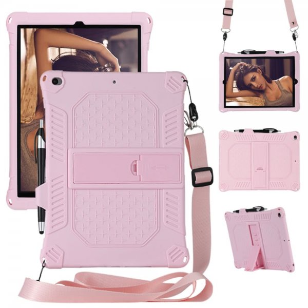 iPad 10.2 Suojakuori Hihnalla Telinetoiminto Vaaleanpunainen