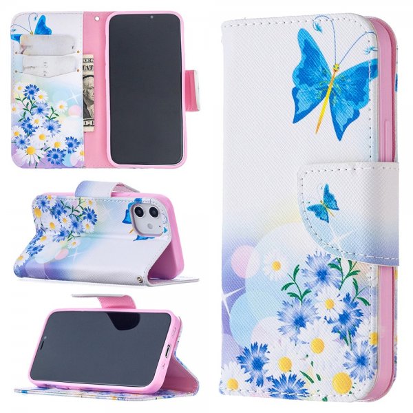 iPhone 12 Mini Suojakotelo Aihe Sininen Perhonen ja Kukat