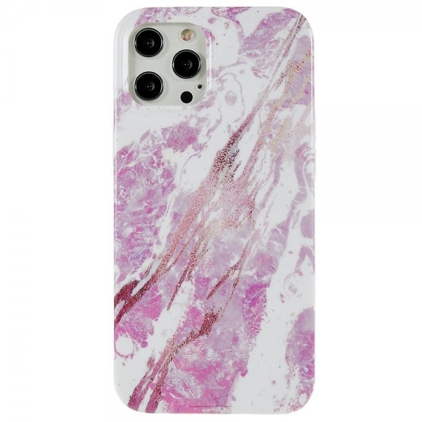iPhone 12/iPhone 12 Pro Kuori Marmori Vaaleanpunainen Violetti