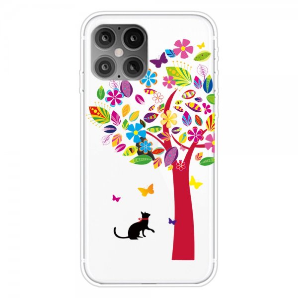 iPhone 12/iPhone 12 Pro Suojakuori Aihe Värikäs Puu Kissa