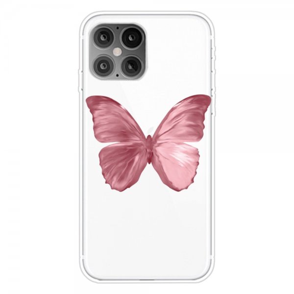 iPhone 12/iPhone 12 Pro Suojakuori Aihe Vaaleanpunainen Perhonen