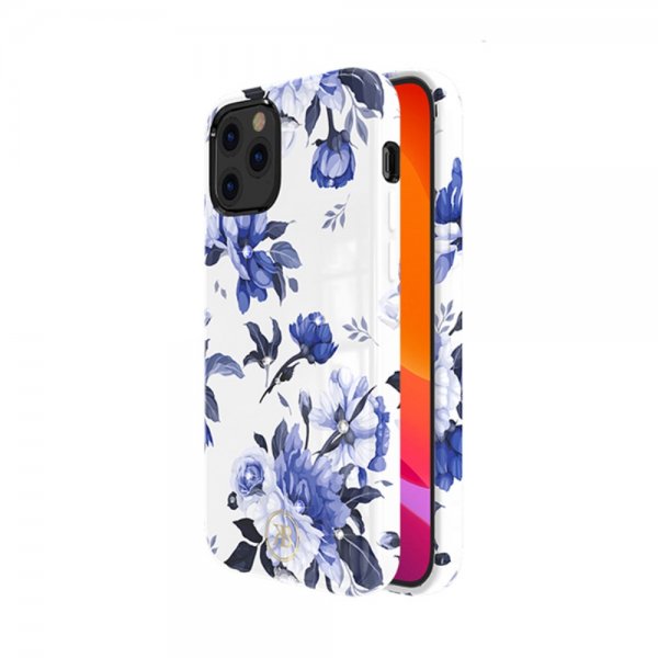 iPhone 12 Pro Max Suojakuori Flower Series Valaatkoinen/Sininen Kukat