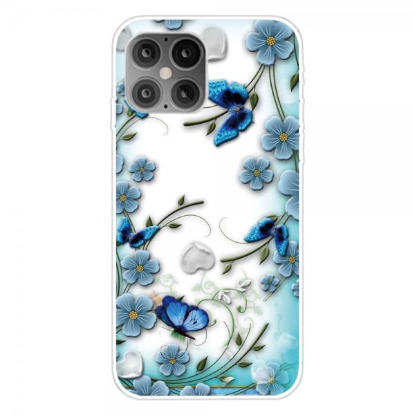 iPhone 12 Mini Suojakuori Aihe Sininen Perhonenar ja Kukat
