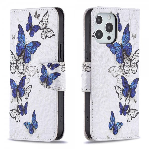 iPhone 13 Pro Fodral Motiv Blåa och Vita fjärilar