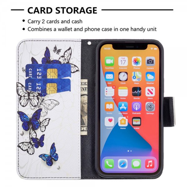 iPhone 13 Pro Kotelo Aihe Sininen Ja Valkoiset Perhoset.