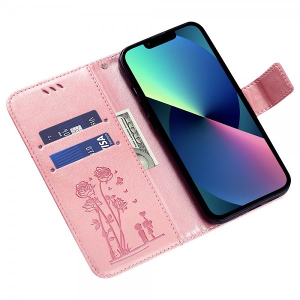 iPhone 13 Pro Kotelo Kukkakuvio Vaaleanpunainen