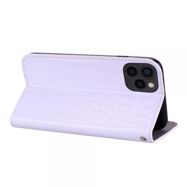 iPhone 13 Pro Kotelo Krokotiilikuvio Glitter Flip Valkoinen