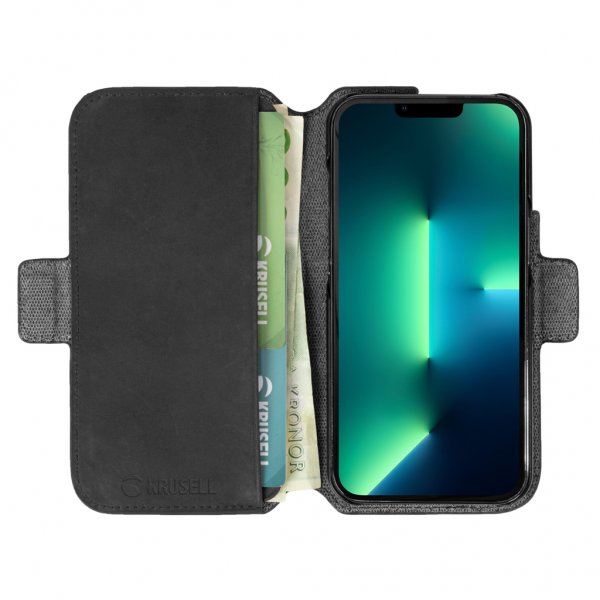 iPhone 13 Pro Max Kotelo Leather PhoneWallet Musta