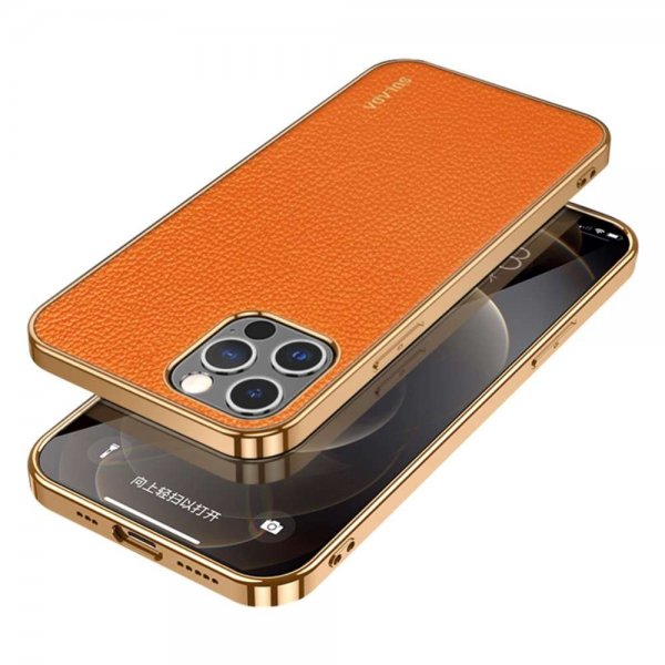 iPhone 13 Pro Max Kuori Litchikuvio Pinnoitettu reuna Oranssi