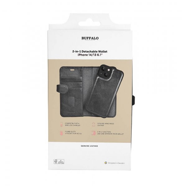 iPhone 13/14/15 Kotelo 2-in-1 Detachable Wallet Musta