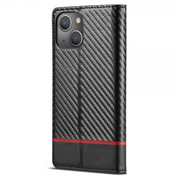 iPhone 14 Plus Kotelo Hiilikuiturakenne Punainen raita Horizontal