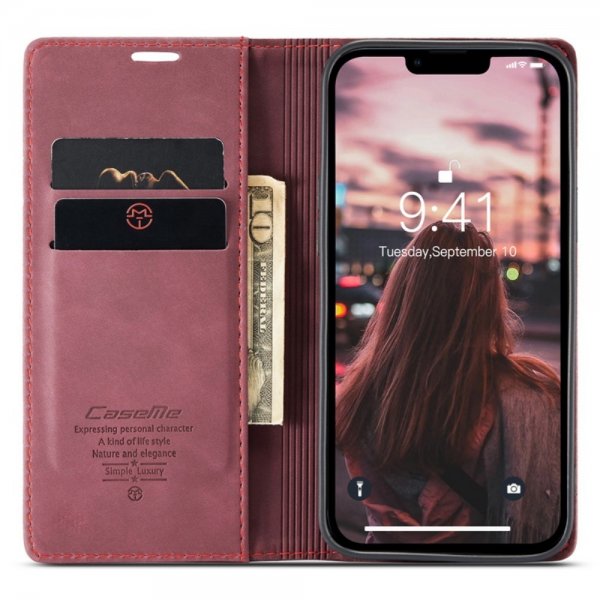 iPhone 14 Plus Kotelo Retro Flip Punainen