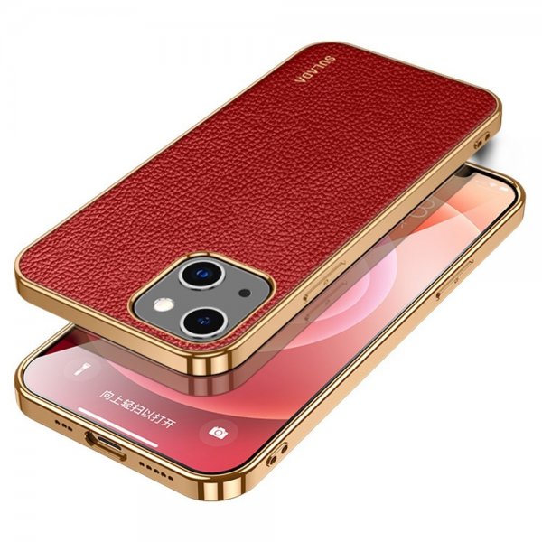 iPhone 14 Plus Kuori Litchikuvio Pinnoitettu reuna Punainen