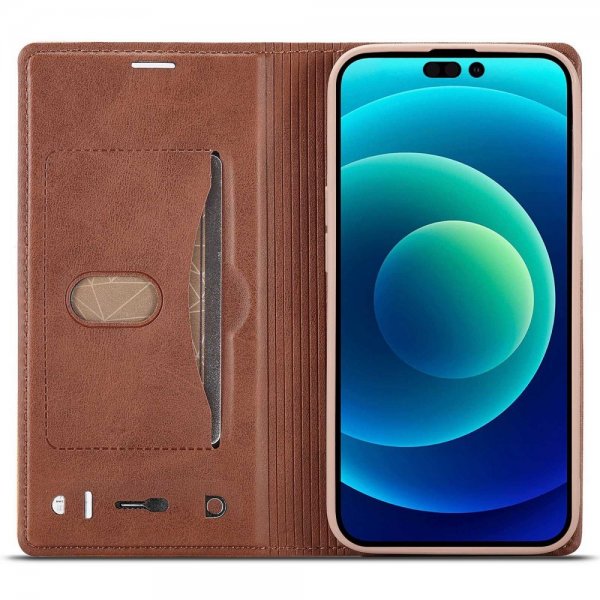 iPhone 14 Pro Kotelo Korttitasku Ulkopuoli Ruskea